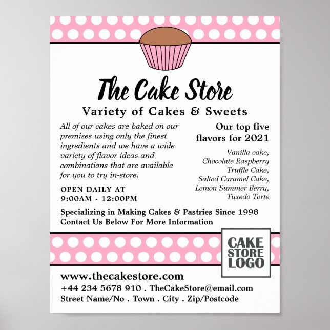 Pink Cupcake & Polka Dot, Cake Store Werbung Poster (Vorne)