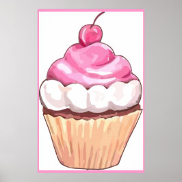 Pink Cupcake Poster Artwork - Wand an Design Küche