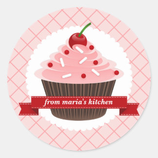 Pink Cupcake Round Kitchen Labels Runder Aufkleber