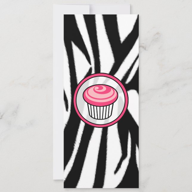 Pink Cupcake Skinny Einladung - Zebra Print (Vorderseite)