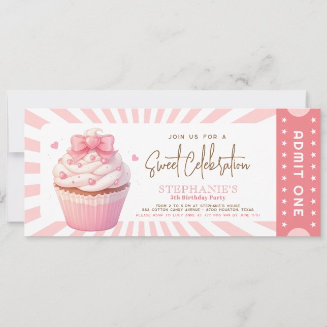 Pink Cupcake Süßigkeiten Leckereien Kindergeburtst Einladung (Vorderseite)