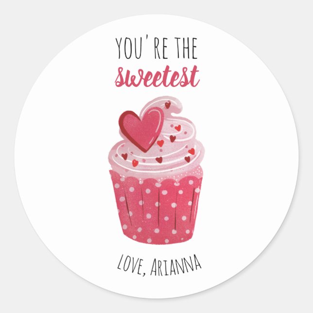 Pink Cupcake Sweetest Valentine Runder Aufkleber (Vorderseite)