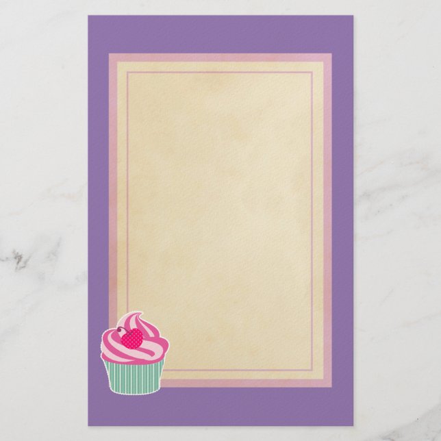 Pink Cupcake WIth Polka Dot Cherry Briefpapier (Vorderseite)
