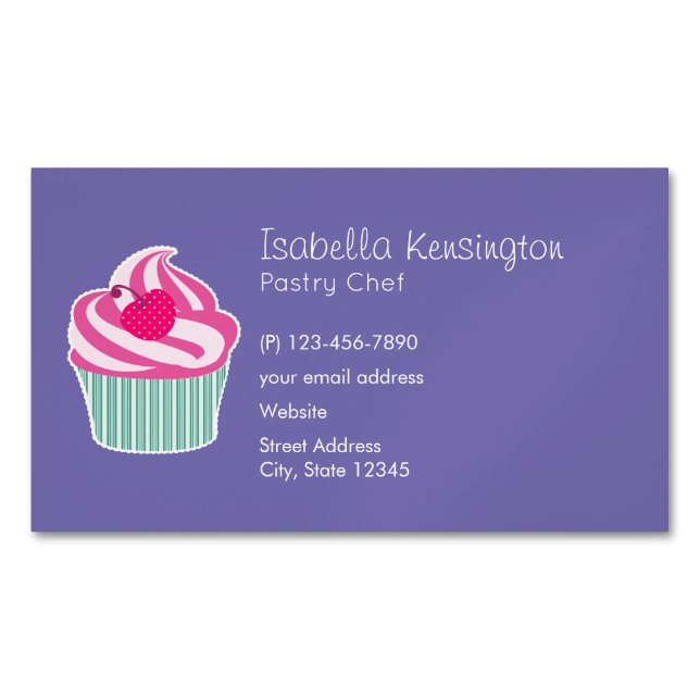 Pink Cupcake WIth Polka Dot Cherry Magnetische Visitenkarte (Vorderseite)