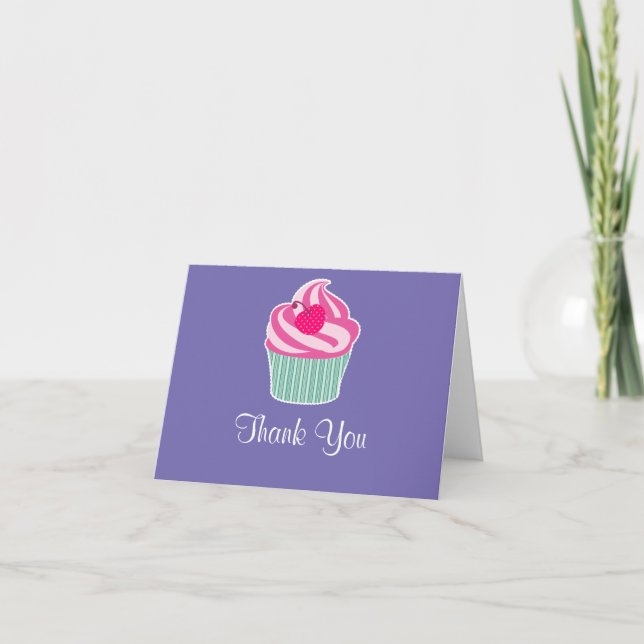 Pink Cupcake WIth Polka Dot Cherry Vielen Dank Dankeskarte (Vorderseite)