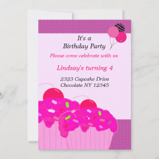 Pink Cupcakes Geburtstagsparty Einladung
