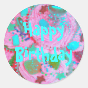 Pink Cupcakes 'Happy Birthday' Aufkleber