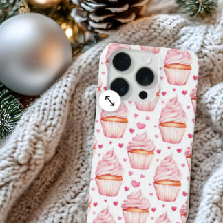 Pink Cupcakes & Hearts iPhone Case Cute Sweet 15 Pro Hülle