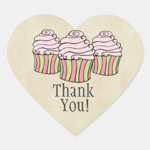 Pink Cupcakes Herz Vielen Dank Label Aufkleber