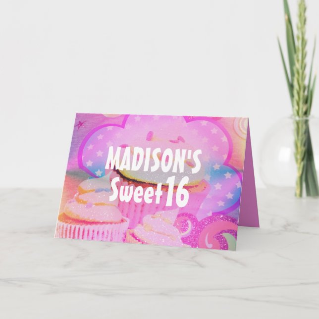 Pink Cupcakes Sweet 16 Carte d'anniversaire person (Devant)