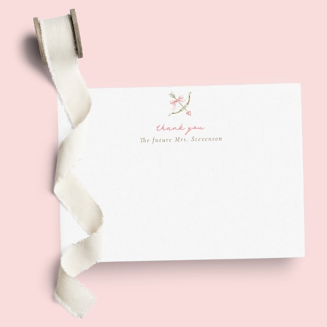 Pink Cupid Arrow Bow & Heart Bridal Shower Dankeskarte (Von Creator hochgeladen)