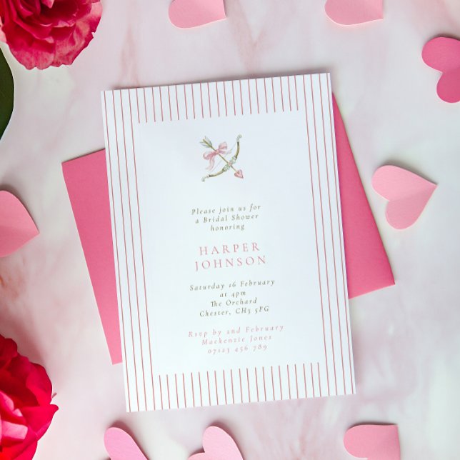 Pink Cupid Arrow & Stripes Valentine Bridal Shower Einladung (Von Creator hochgeladen)