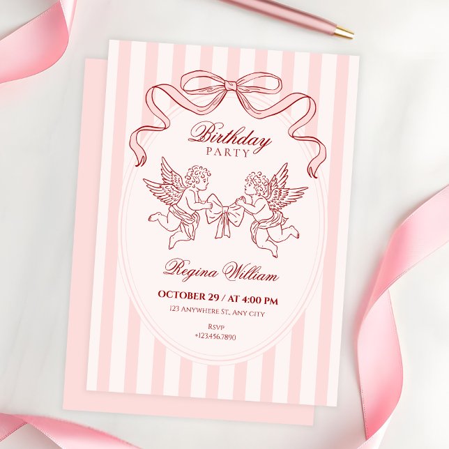 Pink Cupid Engel Geburtstag Einladung (Von Creator hochgeladen)