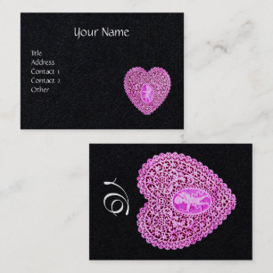 PINK CUPID LACE HEART MONOGRAM Schwarzpapier Visitenkarte