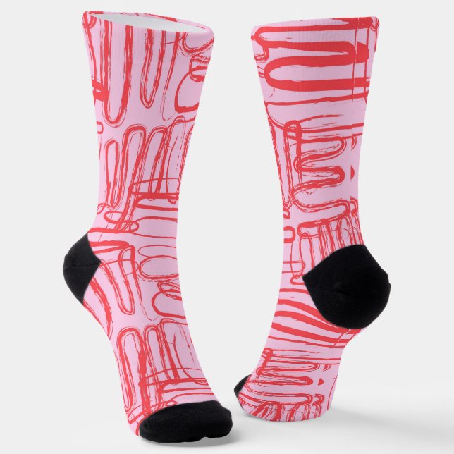 Pink Curve Wavy Squigggle Abstrakt Moderne Socken (Gewinkelt)