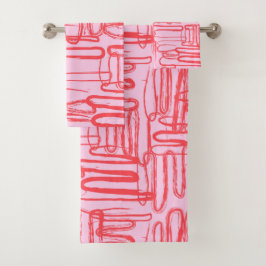 Pink Curve Wavy Squiggle Abstract Modern Badhandtuch Set