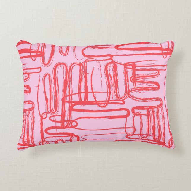 Pink Curve Wavy Squiggle Abstract Modern Dekokissen (Vorderseite)