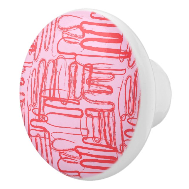 Pink Curve Wavy Squiggle Abstract Modern Keramikknauf (Rechts)