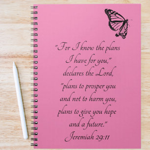 Pink Custom Bible Verse mit Schmetterling Jeremiah Notizblock