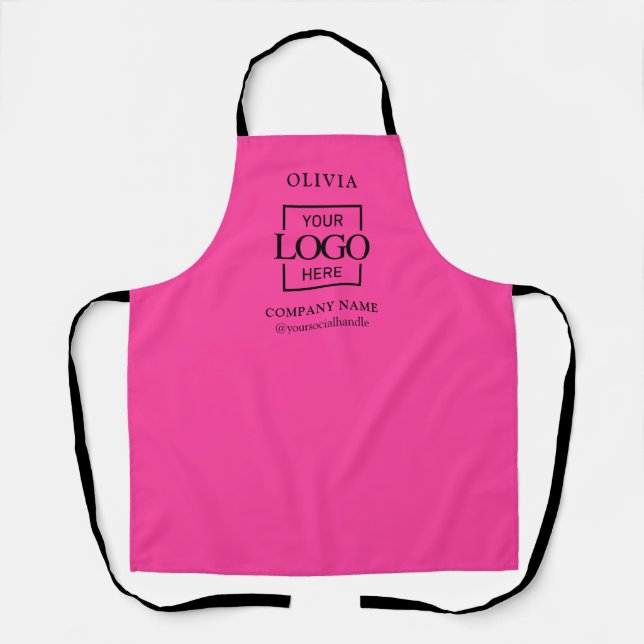 Pink Custom Business Logo & Employee Name Branded Schürze (Vorderseite)