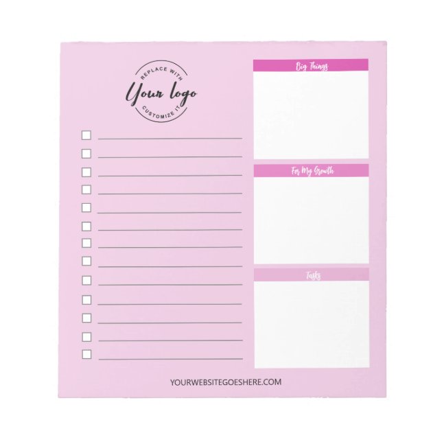 Pink Custom Business Logo Website Förderung Notizblock (Vorderseite)