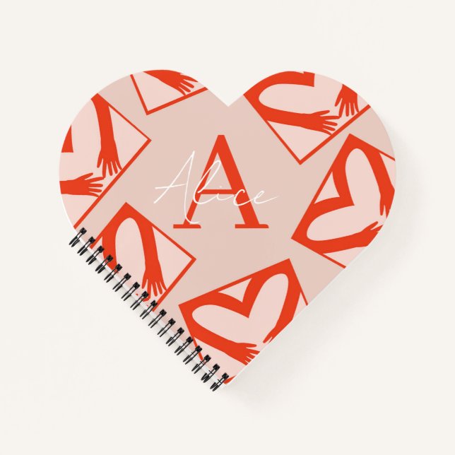 Pink Custom Girly Monogram Tropfen Heart Shaped Li Notizbuch (Vorderseite)
