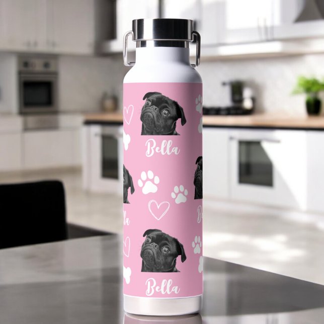 Pink Custom Liebe Paw Print Dog Lover Pet Foto Trinkflasche (Von Creator hochgeladen)
