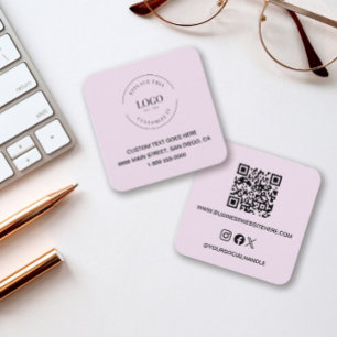 Pink Custom Logo Social Icons QR Code Modern Quadratische Visitenkarte