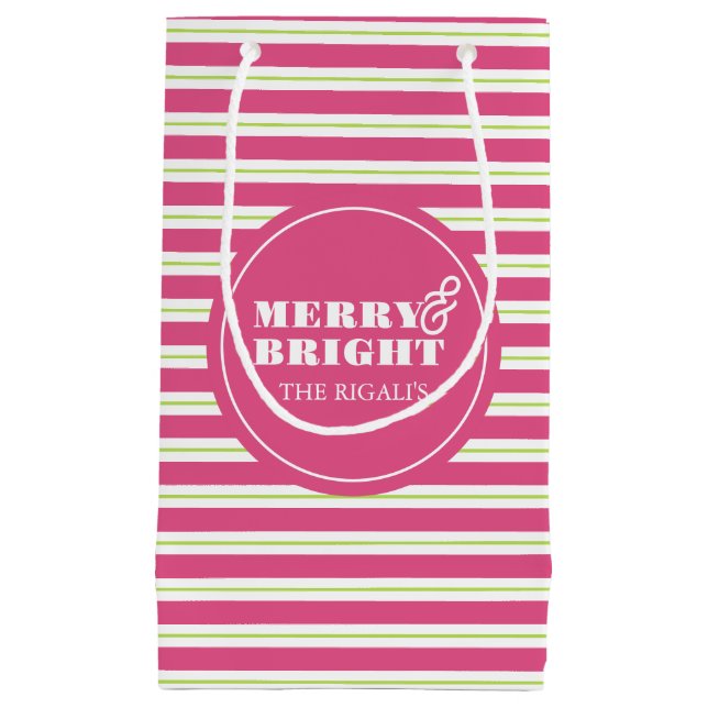 Pink Custom Merry & Bright Weihnachten Kleine Geschenktüte (Vorderseite)