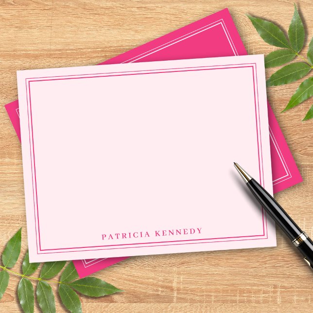 Pink Custom Name Two Border Design Personalized  Mitteilungskarte (Von Creator hochgeladen)
