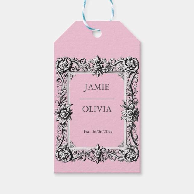 PINK Custom Victorian Scroll Frame  – wedding Geschenkanhänger (Vorderseite)