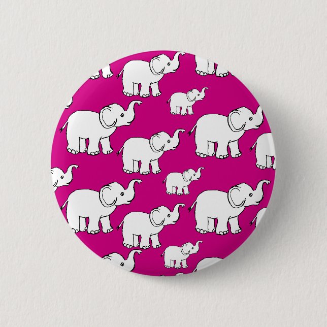 Pink Cute Animal Pattern Cartoon elephant Pattern Button (Vorderseite)