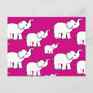 Pink Cute Animal Pattern Cartoon elephant Pattern Postkarte