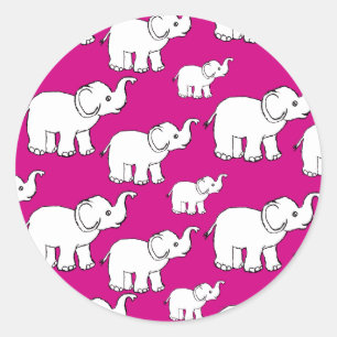 Pink Cute Animal Pattern Cartoon elephant Pattern Runder Aufkleber