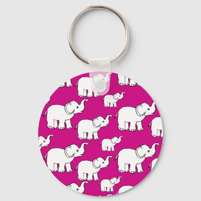 Pink Cute Animal Pattern Cartoon elephant Pattern Schlüsselanhänger (Vorderseite)