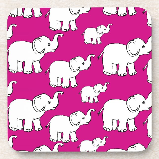 Pink Cute Animal Pattern Cartoon elephant Pattern Untersetzer (Vorderseite)