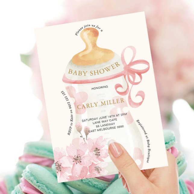 Pink Cute Baby Bottle Baby Shower Einladung (Von Creator hochgeladen)