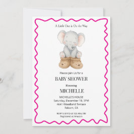 Pink Cute Baby Elephant Baby Shower Invitation  Einladung
