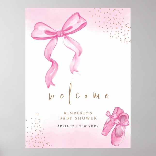 Pink Cute Ballerina Shoes Bow Welcome Baby Shower  Poster (Vorne)