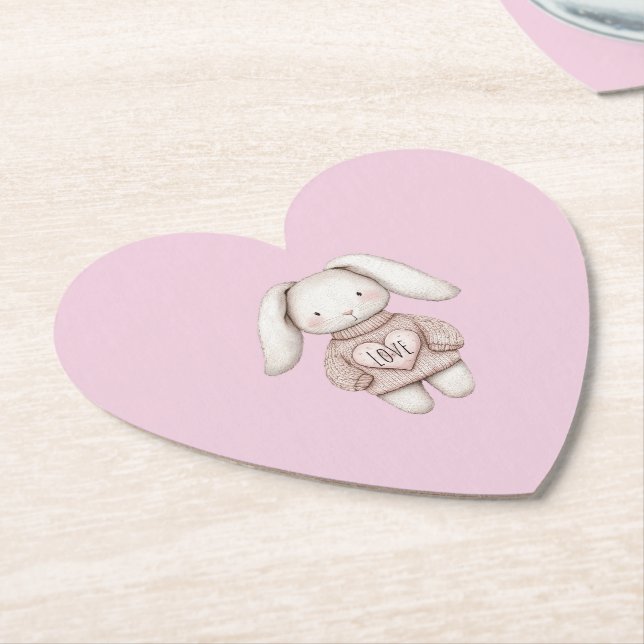 Pink Cute Bunny Pink Sweater Heart Baby Shower Untersetzer (angewinkelt)
