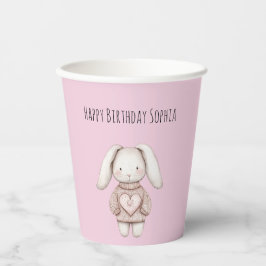 Pink Cute Bunny Pink Sweater Heart Birthday Pappbecher