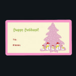 Pink Cute Christmas Tree Snowmen Label<br><div class="desc">Pink Cute Christmas Tree Snowmen Label. A cute,  Christmas design featuring a blue Christmas tree filled with snowmen and snowflakes. Pink border. Personalize it with your text.</div>