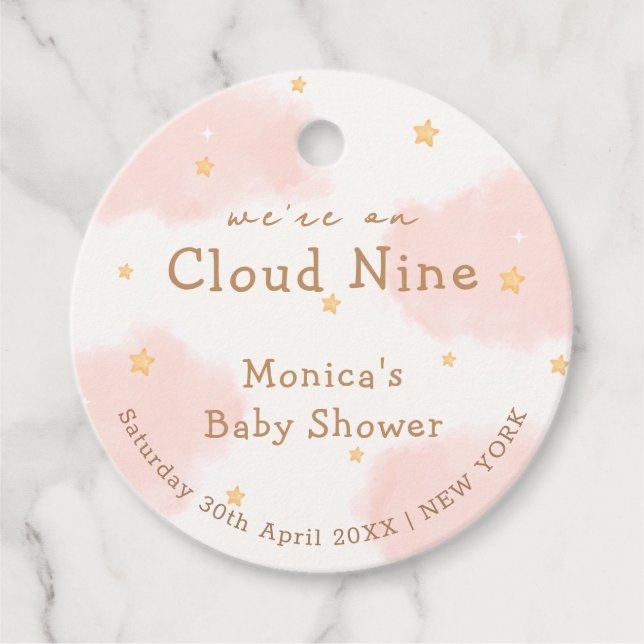 Pink Cute Cloud Nine Girl Baby Dusche Geschenkanhänger (Vorderseite)