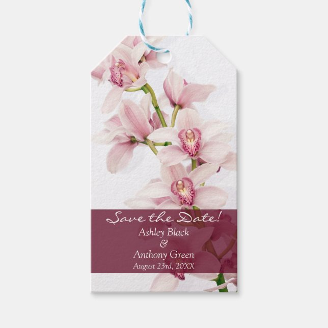 Pink Cymbidium Orchid Foto Hochzeit speichern Sie  Geschenkanhänger (Vorderseite)