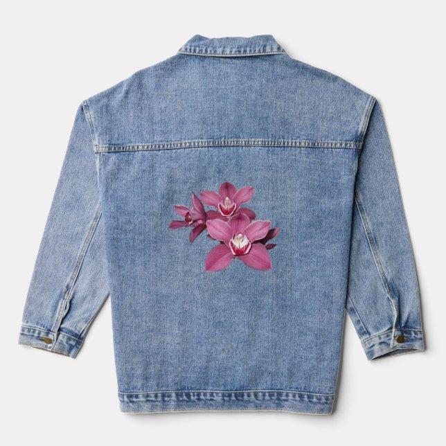 Pink Cymbidium Orchids Denim Jacket (Verso)