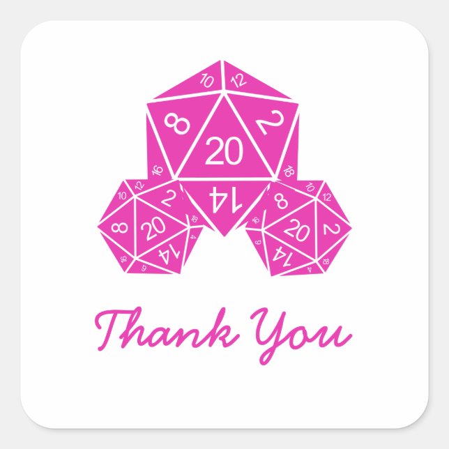 Pink D20 Dice Danke Stickers (Vorderseite)