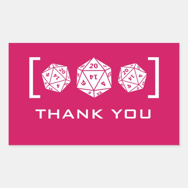 Pink D20 Dice Gamer Vielen Dank für Ihre Aufkleber (Vorderseite)