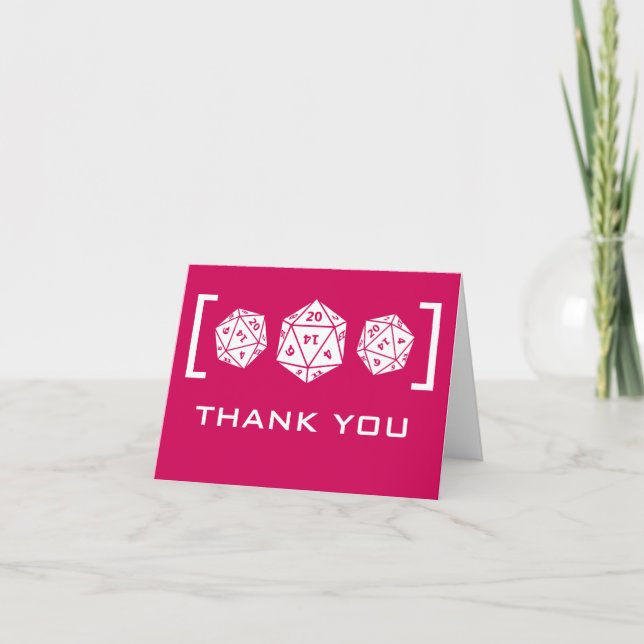 Pink D20 Dice Gamer Wedding Danke Karte (Vorderseite)