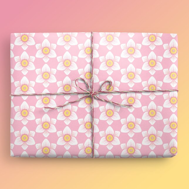 Pink-Daffodin-Frühjahr Geschenkpapier (Daffodil Gift Mockup)