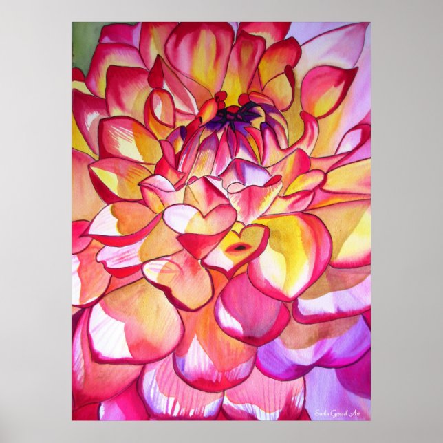 Pink Dahlia Aquarell Kunstposter Poster (Vorne)